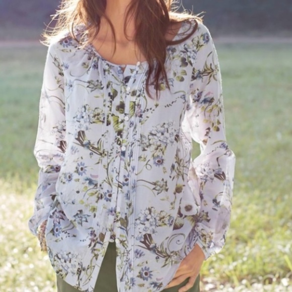 J.jill Lavender Floral Blouse Petite L - Picture 5 of 6